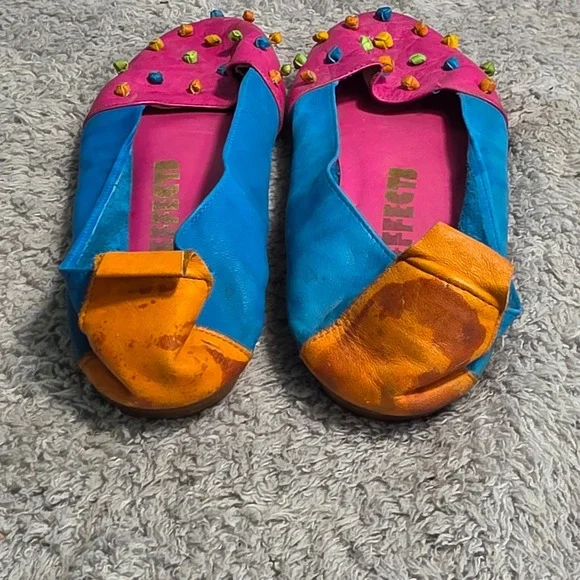 VINTAGE Arteffects Leather Ballet Flats Pink Blue Colorful 70s Shoes 7.5 - Picture 5 of 11